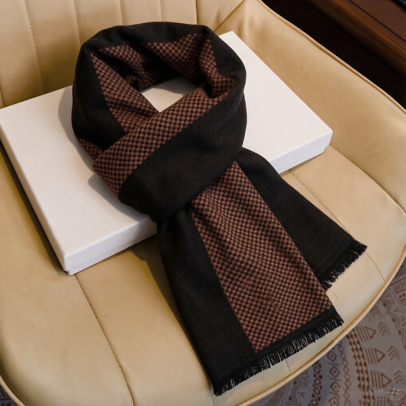 TEMU 1 Unisex Thickened Winter Women's Fashion Outdoor Plaid Pattern Reversible Men's Scarf, Plush Warm Neck Scarf Long Scarf, Suitable For Daily Use