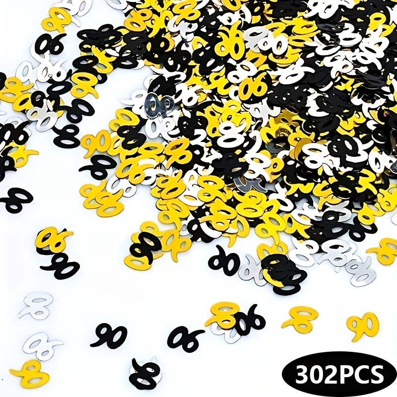 TEMU 302pcs Black Number For 90 Confetti - Reusable Metallic Table Scatter For 90th Birthday And Anniversary Party Decor