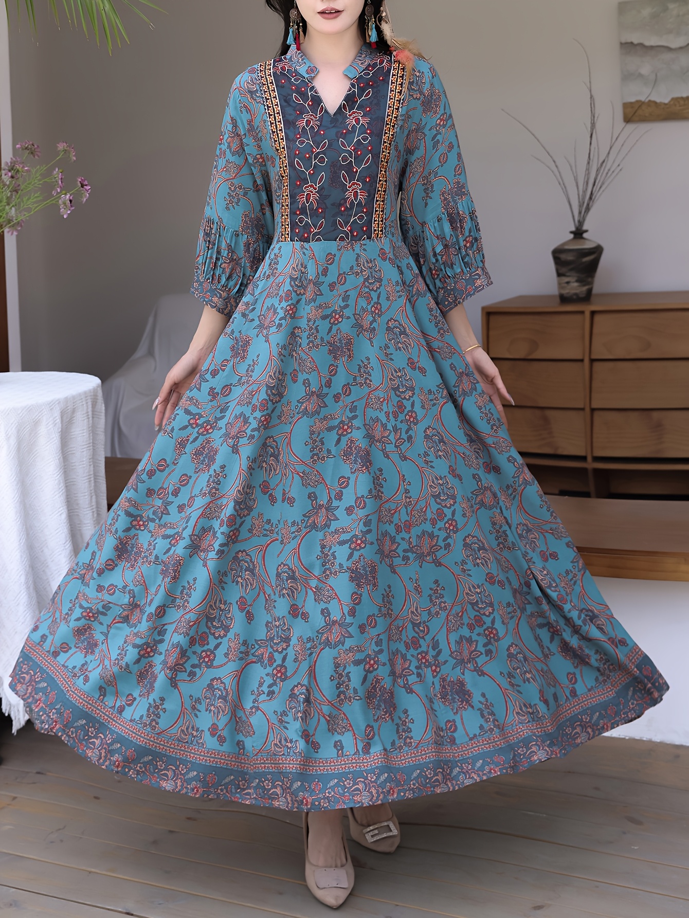 womens elegant middle eastern bohemian maxi dress floor - Temu Oman
