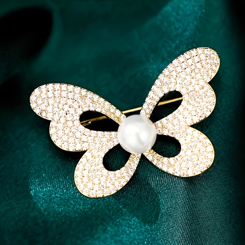 Butterfly Brooch with Rhinestones & Pearls
