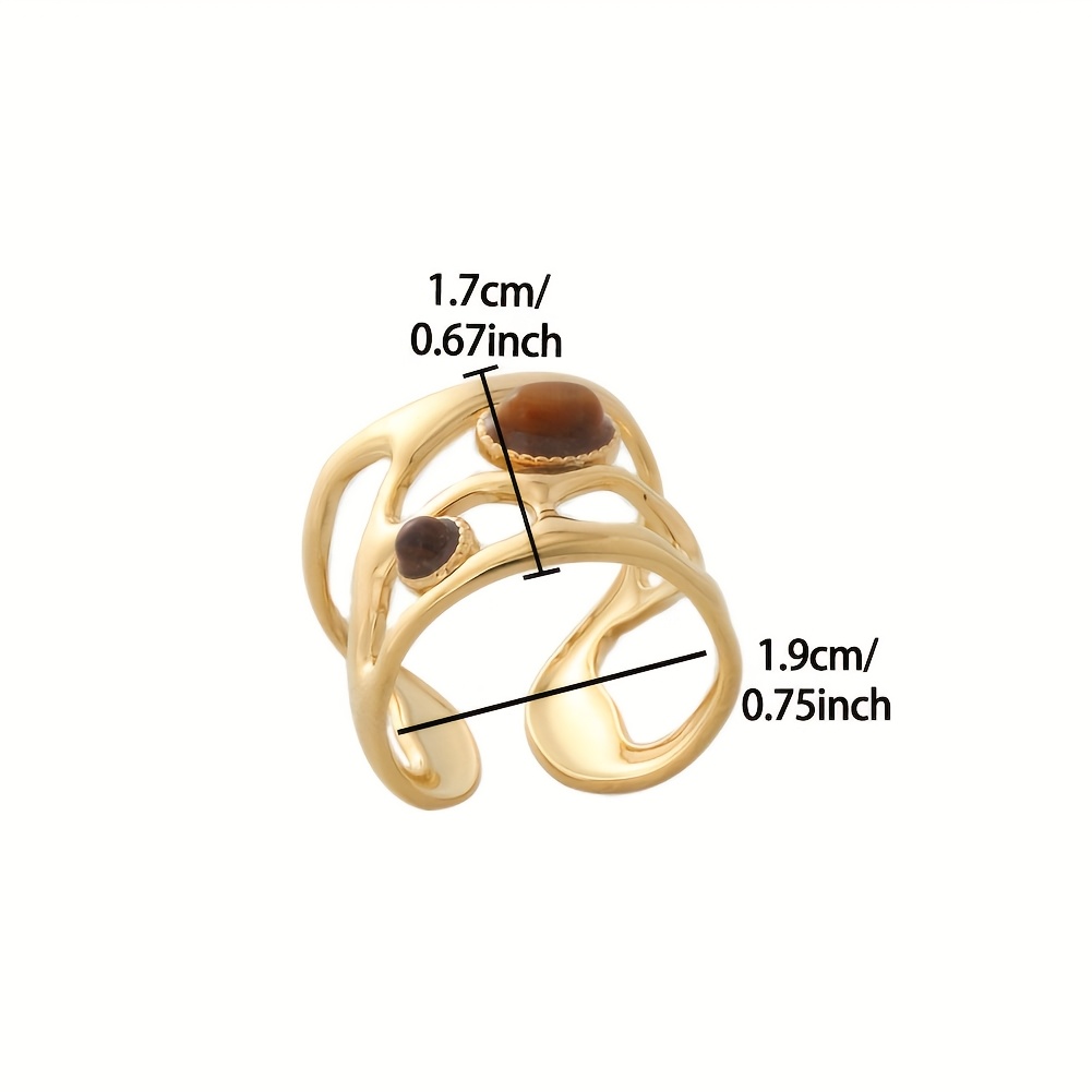 Vintage Stainless Steel Ring with Brown Stone Inlay