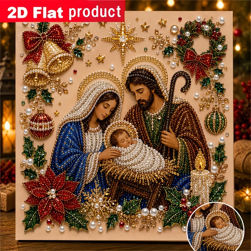 TEMU New Colored Diamond Painting Kit, Pearl And Colored Diamonds Christmas Holy Family Warm Scene Decorative Painting, Suitable For Beginners, For