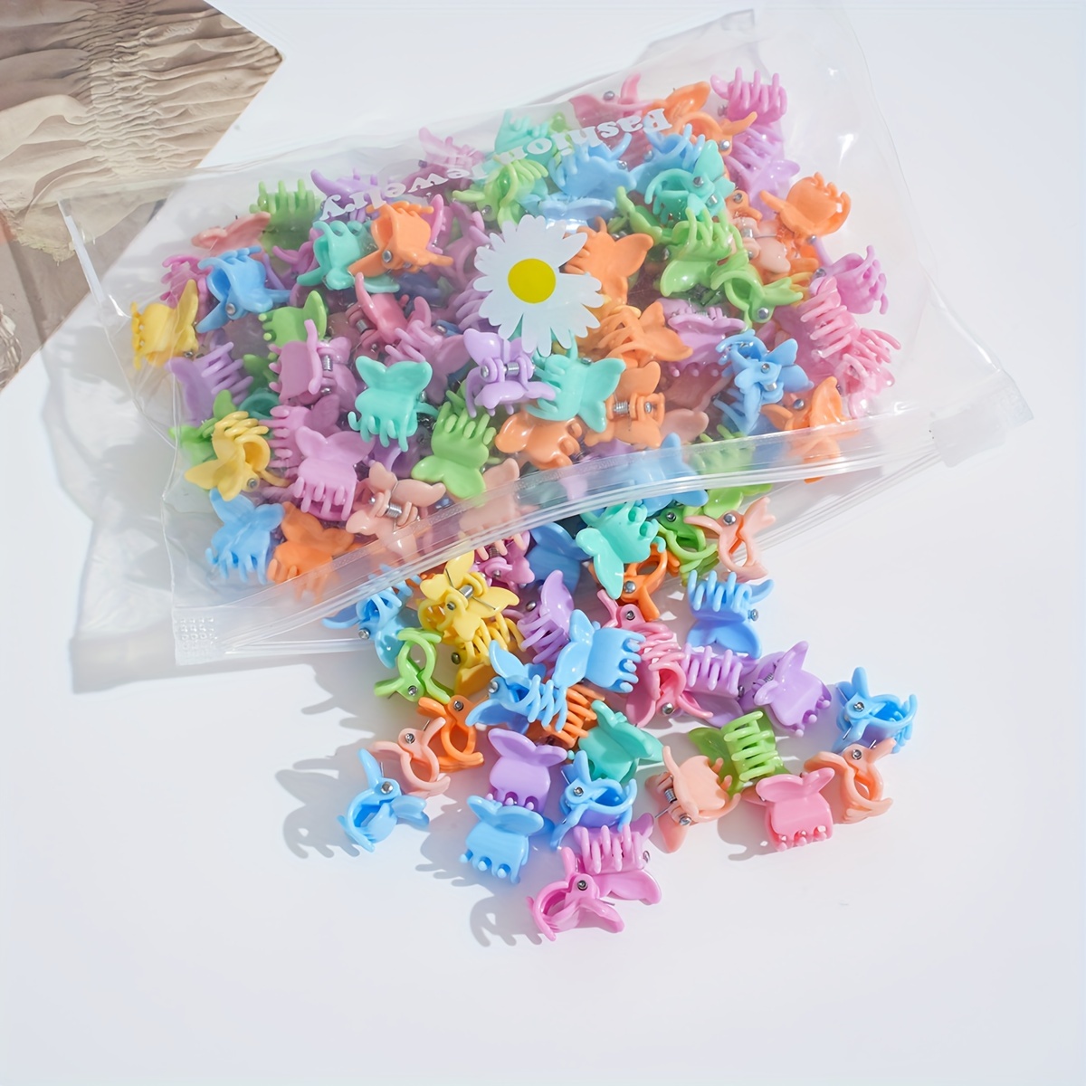 TEMU 100pcs Colorful Mini Flower Hair Clips, Children's Butterfly Star Hair Claws, Cute And Sweet Hair Accessories