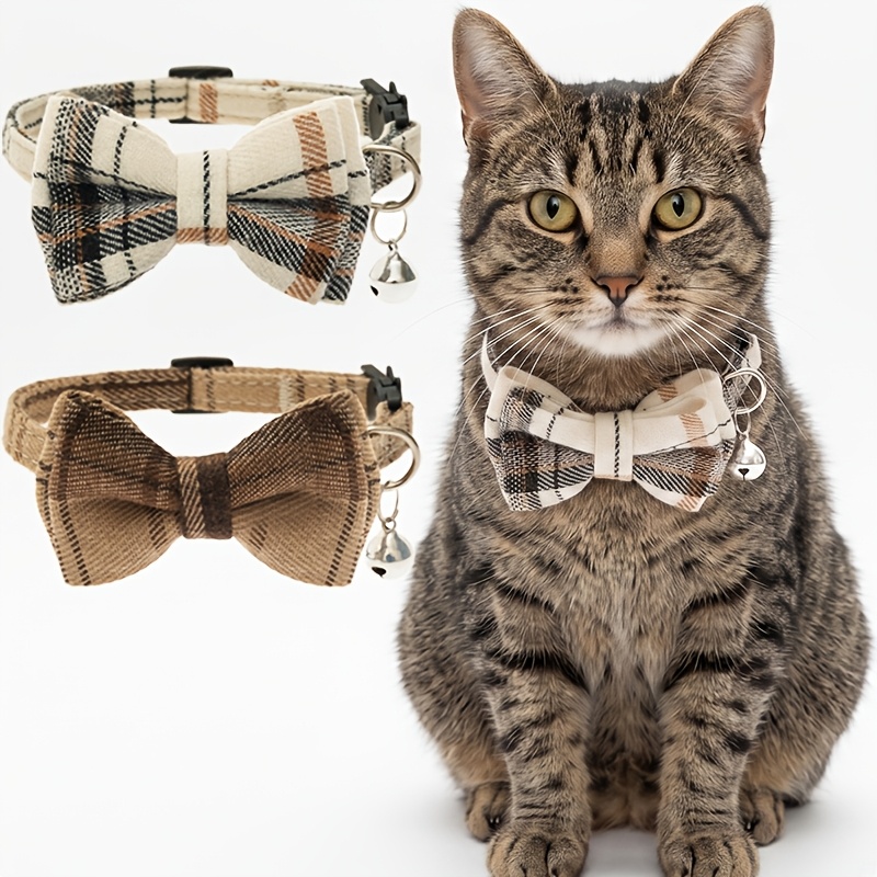 2pcs Breakaway Cat Collars - Bow Tie Cute Cat Collar With Bells For Cats, Puppy Dressing - Plaid Soft Adjustable Pet Collars Cat Accessories