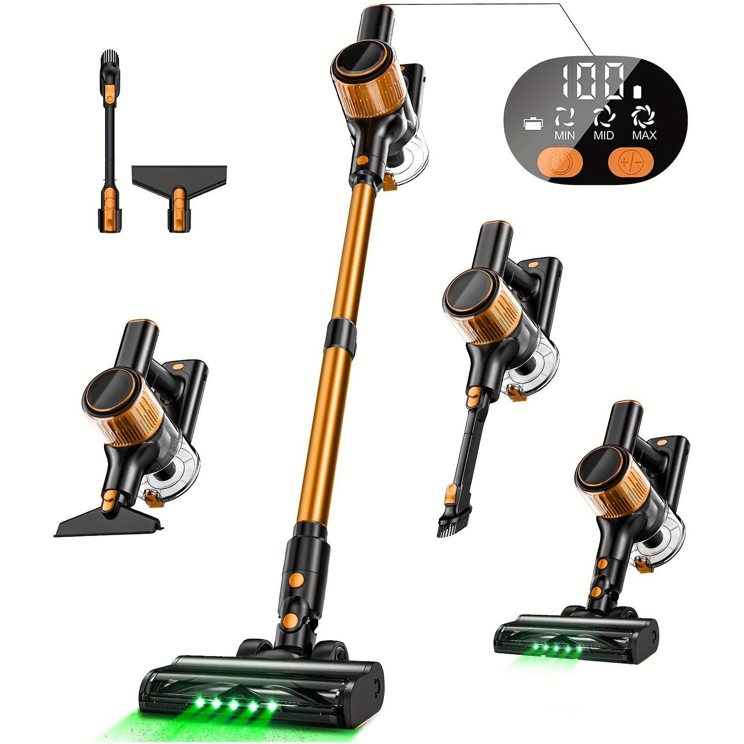 

Cordless Vacuum Cleaner, 30kpa 8 In 1 Lightweight Stick Vacuum With Sofa Brush, High-speed Motor, Anti-tangle Brush With Green Light, Rechargeable Vacuums For Hardwood Floor, Carpet, Pet Hair, Gold