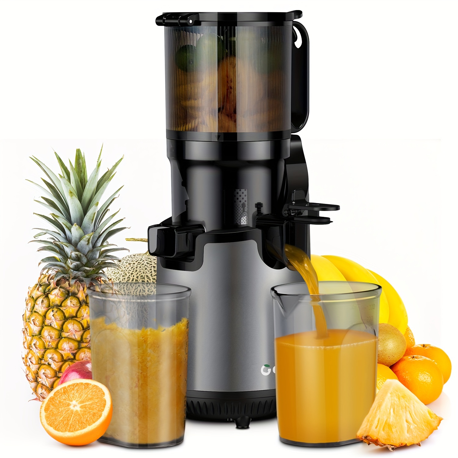 

Cold Press Juicer, Slow Masticating Juicer Machines With 5.3" Chute Fit Whole Fruits & Vegetables, Self Feeding Juicer With , Heavy Duty, Easy To Clean, 250w, Grey