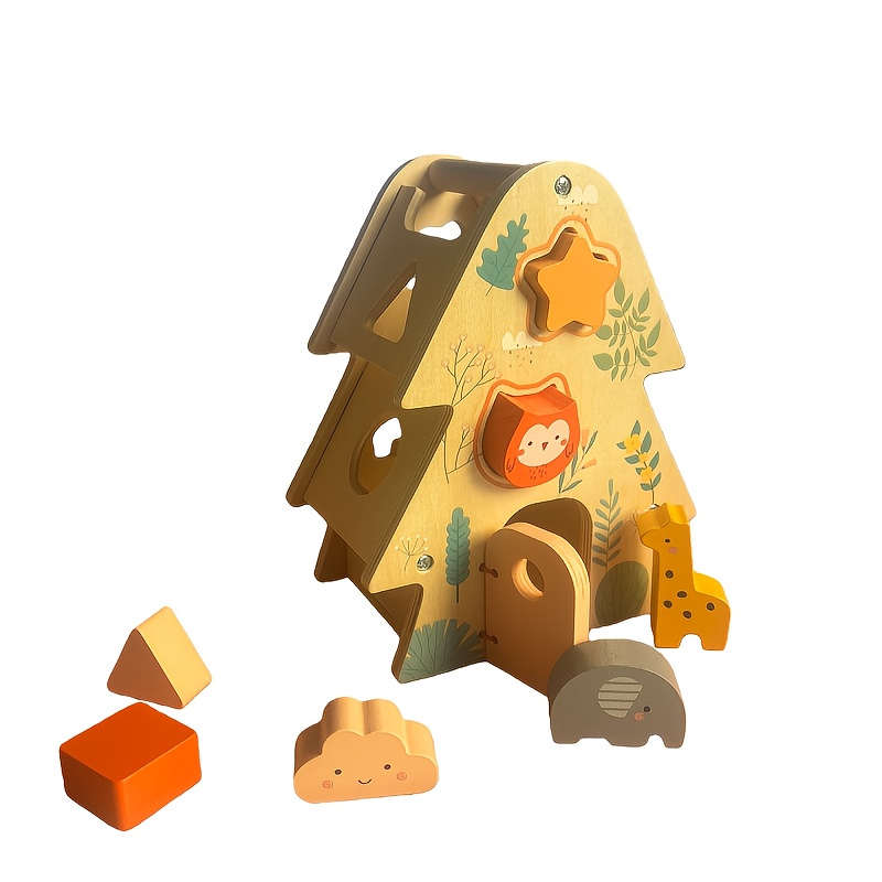 Image of Puzzle Wooden Toy - Wisdom House, Shape Matching Game, Imagination To And , Exercise Hand-eye Coordination And Fine Hand Movements, Easy To Carry, A Holiday Gift For Babies