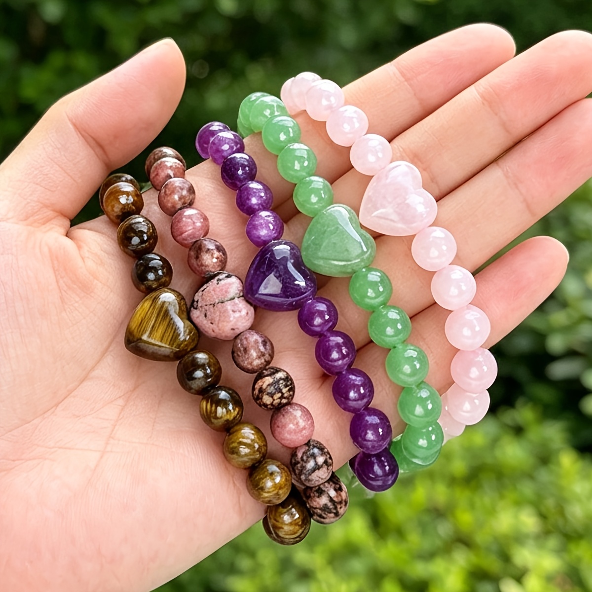 Women's Natural Stone Bead Bracelet Set, Rose Quartz & Amethyst