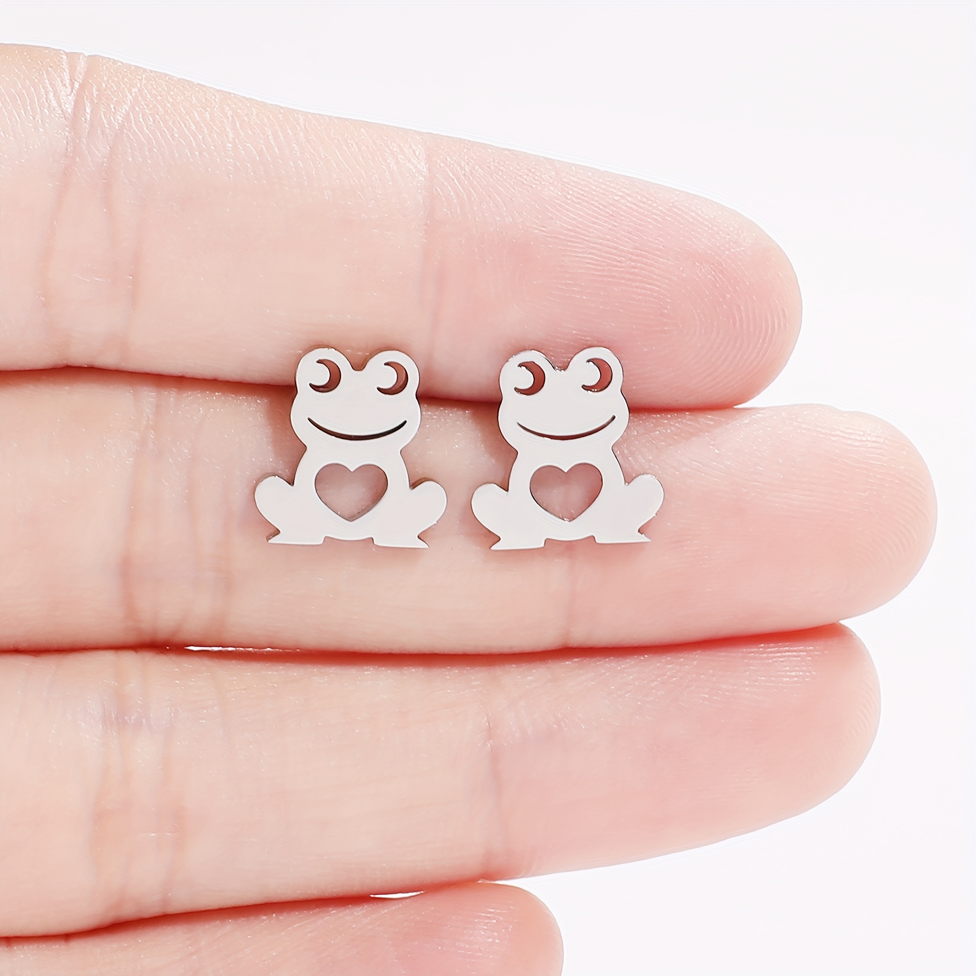 Frog Stud Earrings In 316l Stainless Steel