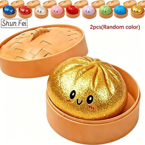 fei 2pcs random colors soft bun stress ball kids soft bun toy sensory toy squeeze stress relief toy soft fidget toy elastic stress ball squeeze toy random color