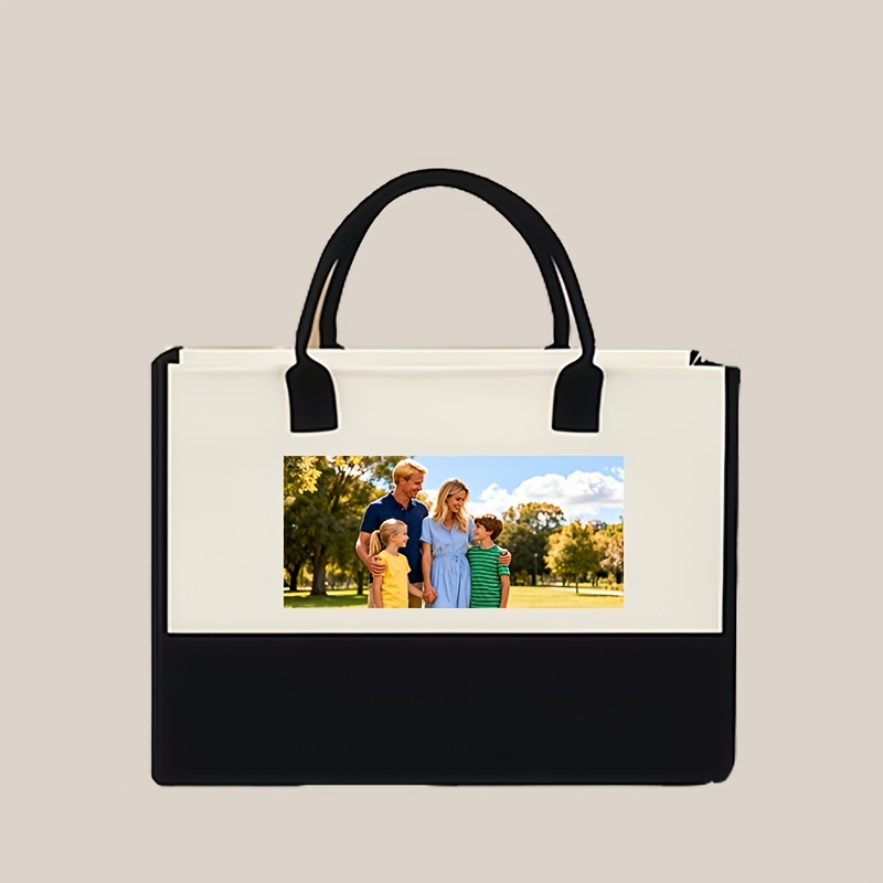 Image of Personalized Customization, Add , Picture, Logo Etc. Large Capacity Shoulder Bag, Elegant Canvas Tote Bag, Perfect For Weddings, Engagements, Bridal Shower Gifts, Sturdy Handle Heavy Duty Shopping Bag