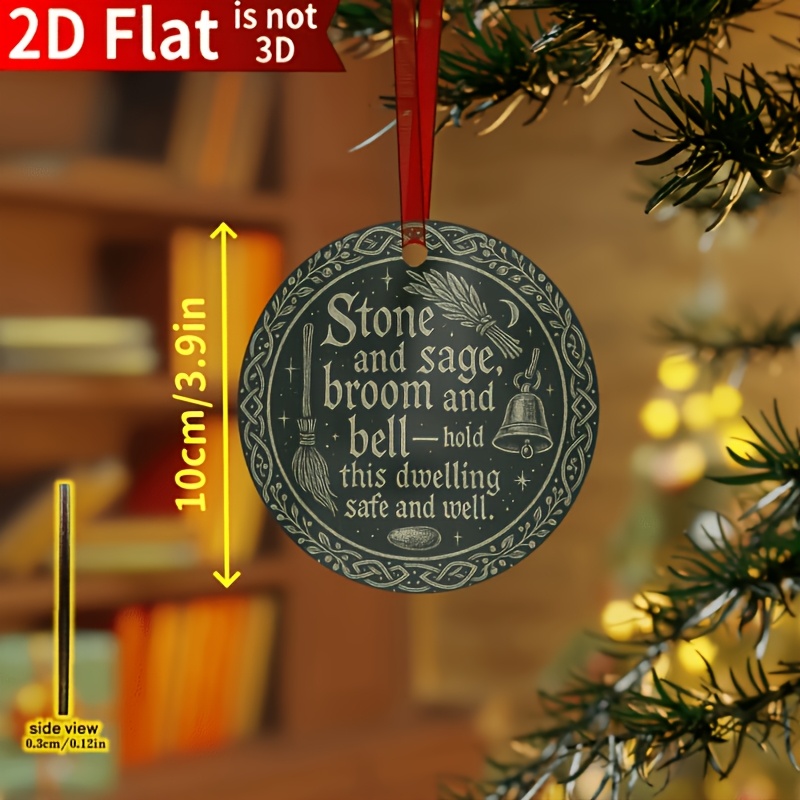 TEMU Wooden Hanging Decoration, Celtic Knot Round Hanging Ornament, Stone And Sage Broom And Bell, Home Decor, Suitable For Living Room, Bedroom,