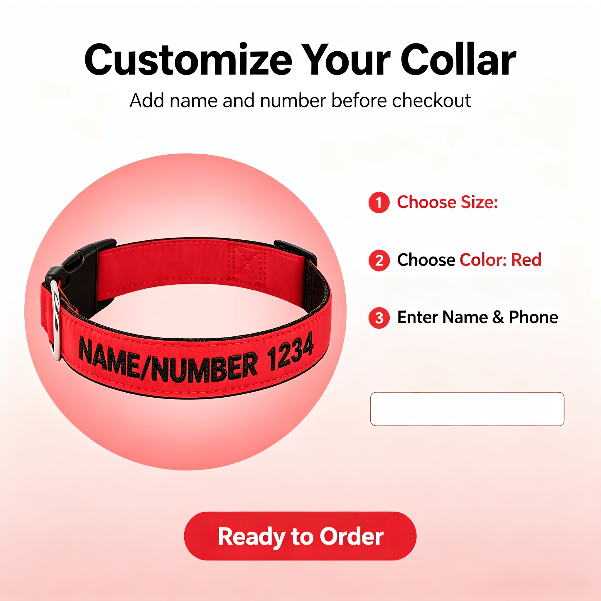 TEMU (customizable) Colored Nylon Dog Collar Personalized Embroidered Dog Collar 3 Sizes Adjustable Safety