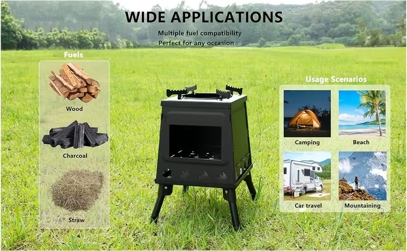 Portable Wood Burning Camp Stove - Heavy-Duty Outdoor Campfire Stove with Sturdy Legs & Air Vents, Firewood/Bonfire Compatible for Hiking, Backpacking, Picnic, BBQ, Travel - No Electricity/Flint/Magnesium Needed 12 Portable Wood Burning Camp Stove - Heavy-Duty Outdoor Campfire Stove with Sturdy Legs & Air Vents, Firewood/Bonfire Compatible for Hiking, Backpacking, Picnic, BBQ, Travel - No Electricity/Flint/Magnesium Needed