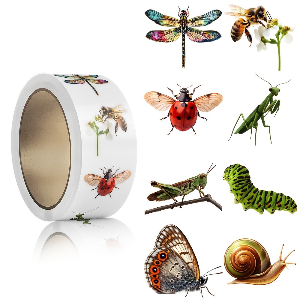 TEMU 500 Sheets/roll Laser Transfer Stickers, Insect Theme: Dragonflies, Bees, Ladybugs, Mantises, Locusts, Caterpillars, Butterflies, Snails.