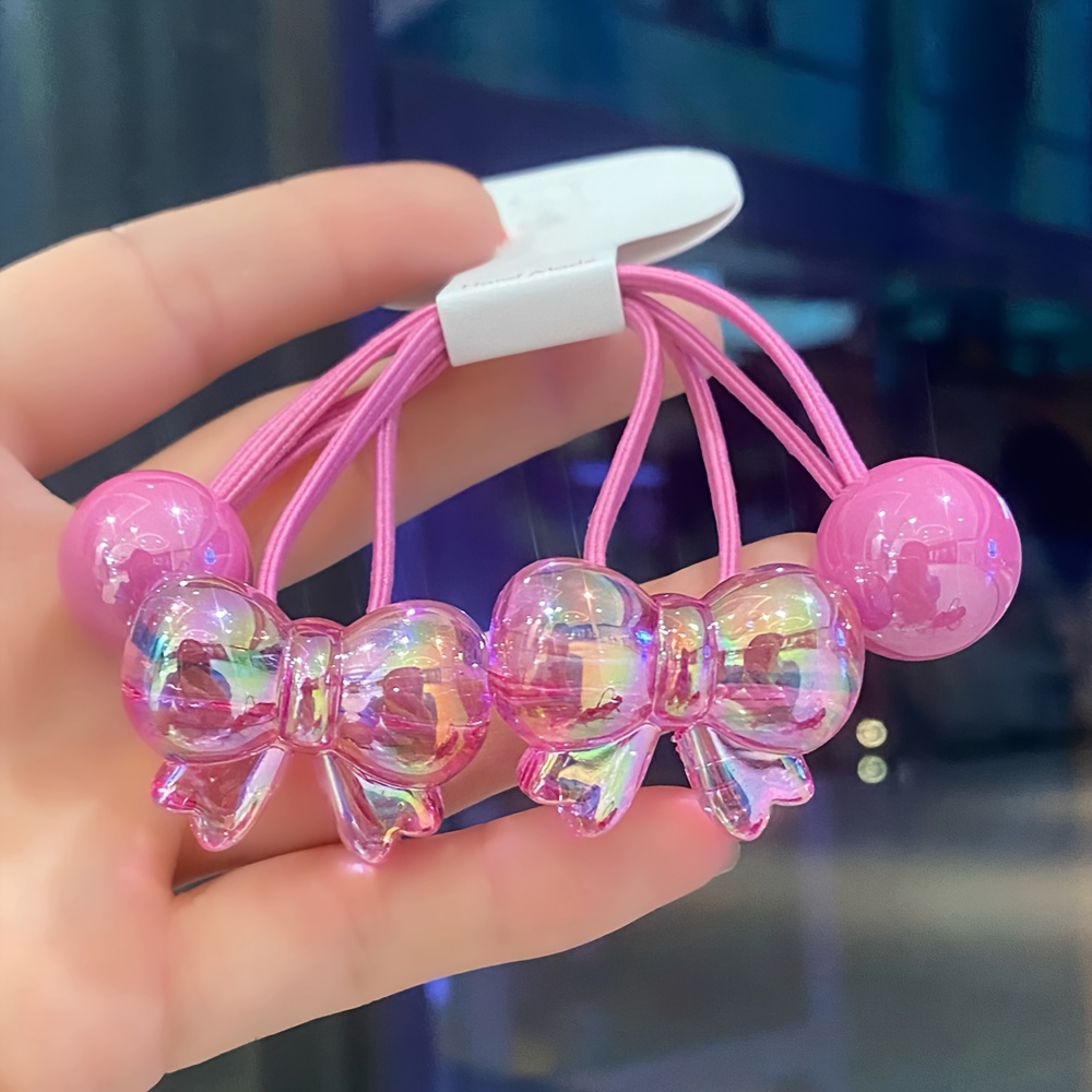 TEMU 2pcs Cute Sweet Bow Hair Ties For, Double-ended Wrap Hair Bands, Elastic No-damage Hair Accessories