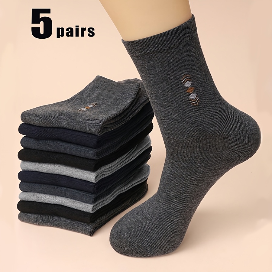5-pack Random Delivery Men' Color Printed -friendly Comfortable Business Fashion Versatile Mid-calf Socks For Daily Wear