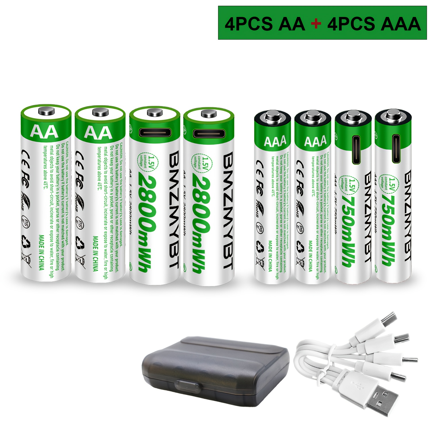 TEMU Ensemble de 4 piles AA et 4 piles AAA rechargeables au lithium, offrant une grande capacité de 1, 5V 1867Mah 2800Mwh pour AA et 500Mah 750Mwh