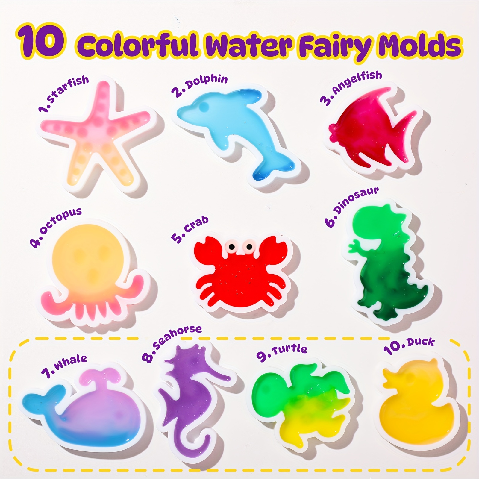 Magic Water Elf Toy Kit, Aqua Fairy Water Gel Kit for Kids with 20 Magic Gel& 10 Molds, Make Your Own Water Pets& Squishy Toys, Craft Kits for Kids Ages 6 7 8 9 10 Years Old