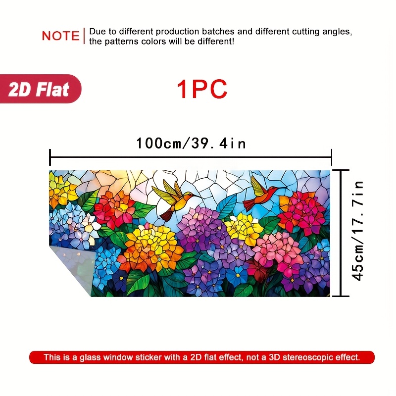 TEMU 1pc 2d Flat Window Sticker Vibrant Floral And Birds Artwork Design Stained Glass Window Film, Static Sticker Door And Window Decoration, 39.4 X