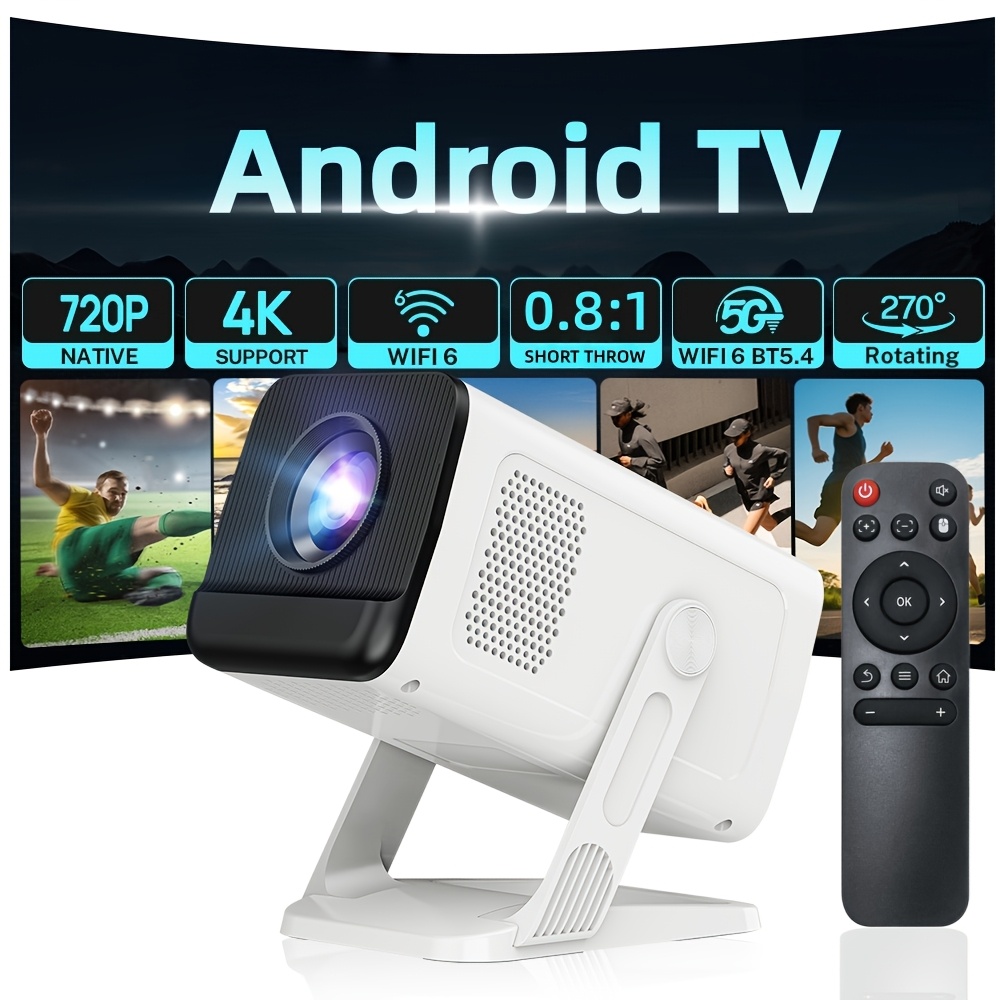 Image of [ Throw/built-in Apps]mini Portable Projector With Wifi 6 And Bt5.4, 400ansi 4k Support Native 720p Home Theater, Auto Keystone, 11, Movie Projector For Bedroom Indoor Use