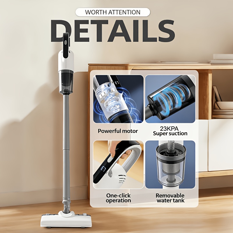 23kpa wireless vacuum cleaner 4 in 1 portable handheld car vacuum lightweight powerful suction long detachable water tank multi speed settings usb charging suitable for cleaning hard floors carpets and pet hair Product details 5
