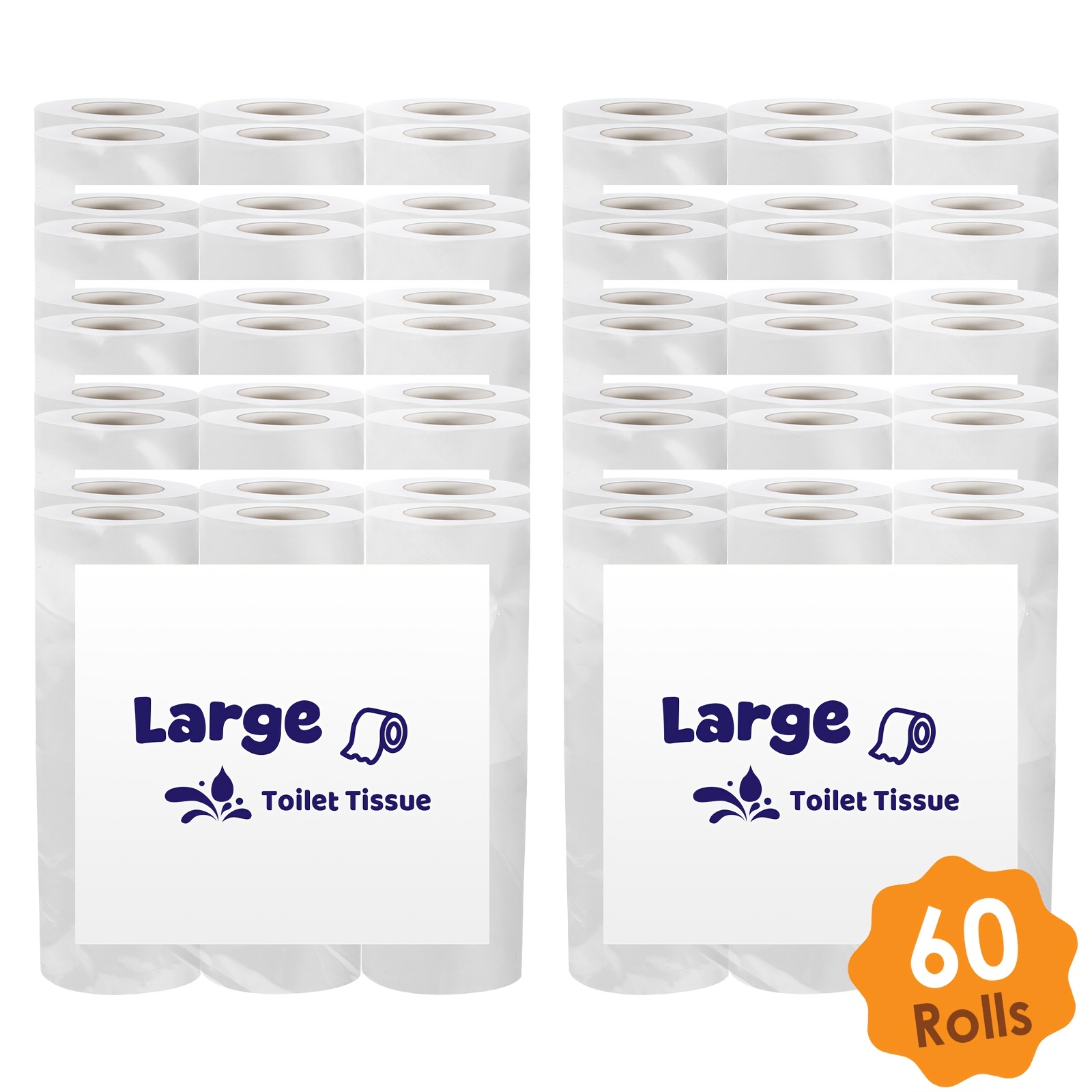 TEMU 60/120 Rolls Bulk Pack Large Toilet Tissue - 2-ply , 125 Sheets/roll, Extra Long Continuous Rolls (compatible With Toilet Paper Holders) -