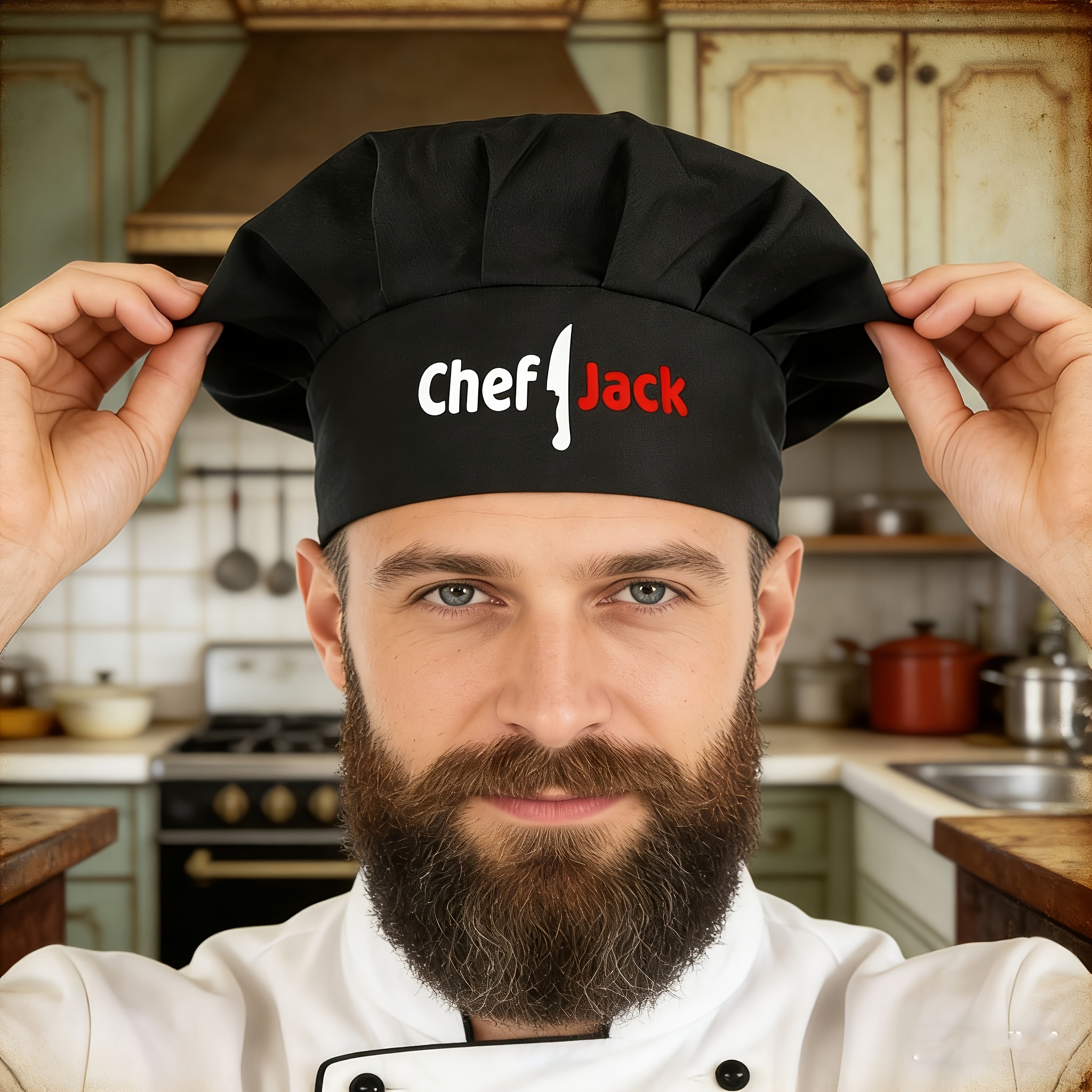TEMU 1pc Custom Chef Hat , Adult Style, Adjustable Elastic Band, Baking Kitchen Hat, Best Gift For Chef , Men's Chef Hat, Women's Chef Hat, Chef Hat
