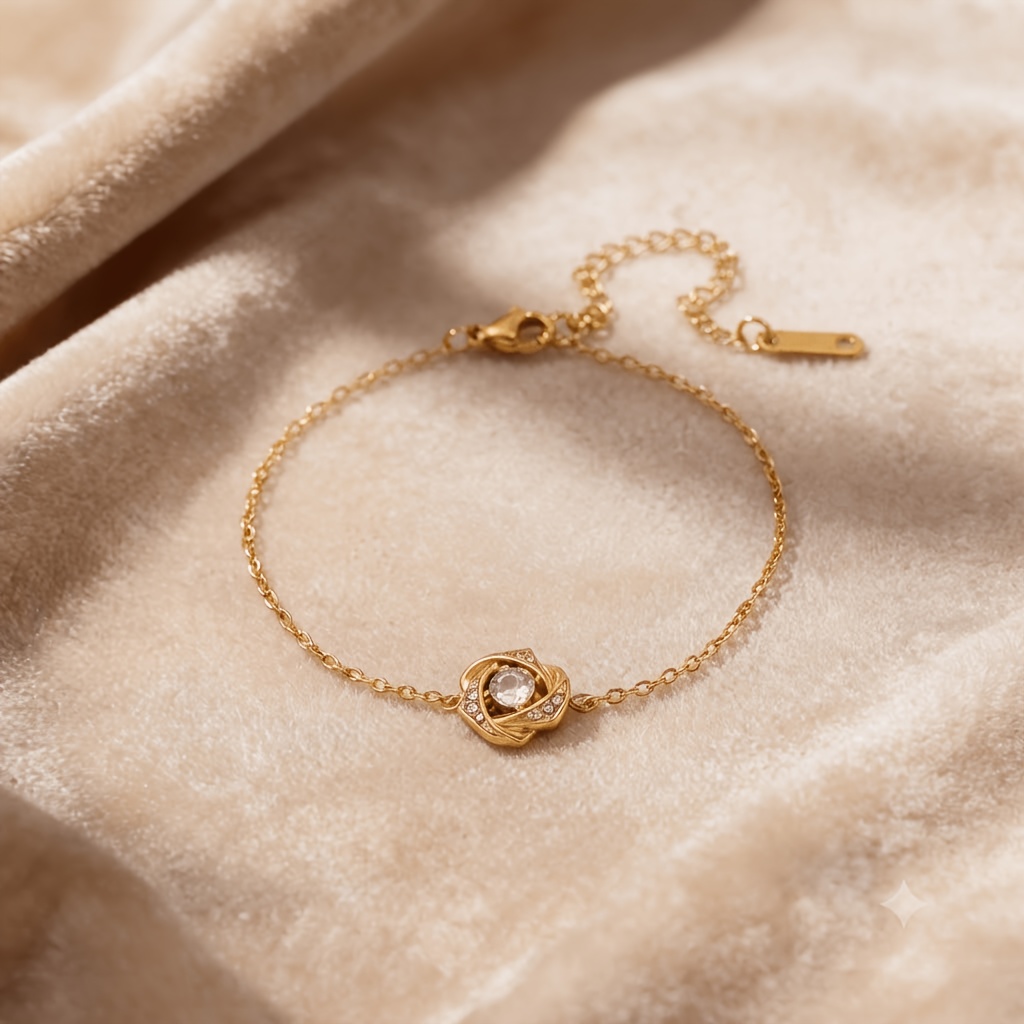 Light Luxury 3D Stainless Steel Rose Inlaid Bracelet