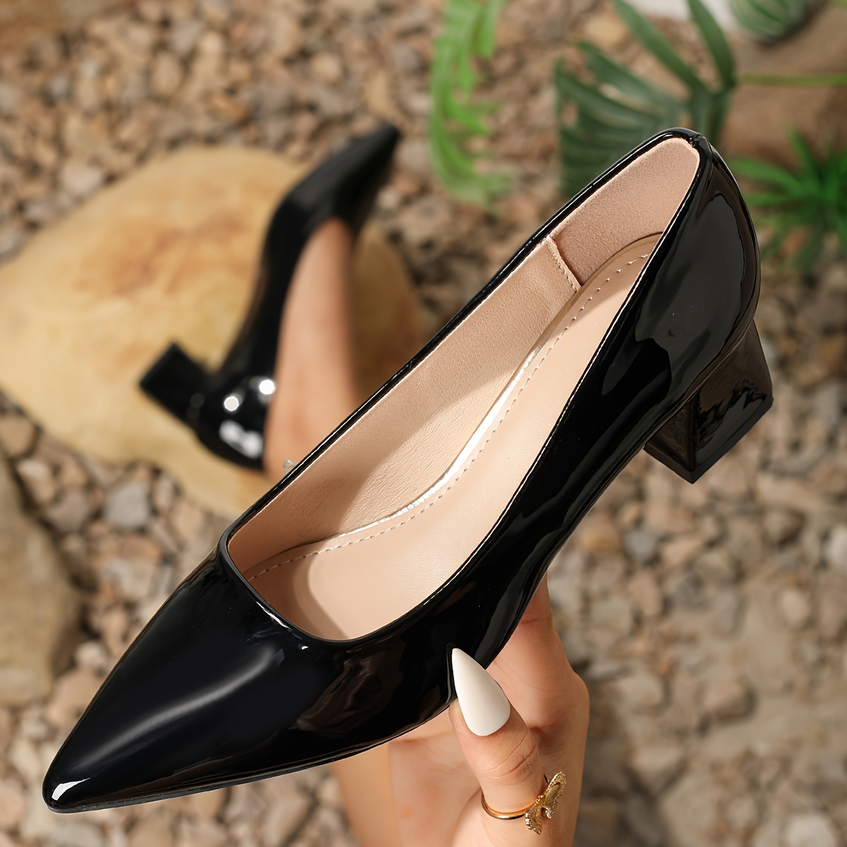 

Women's Court Pumps, Versatile Solid Color Pointed Toe Chunky Mid Heels, Suitable For Work, Office & Formal Occasions