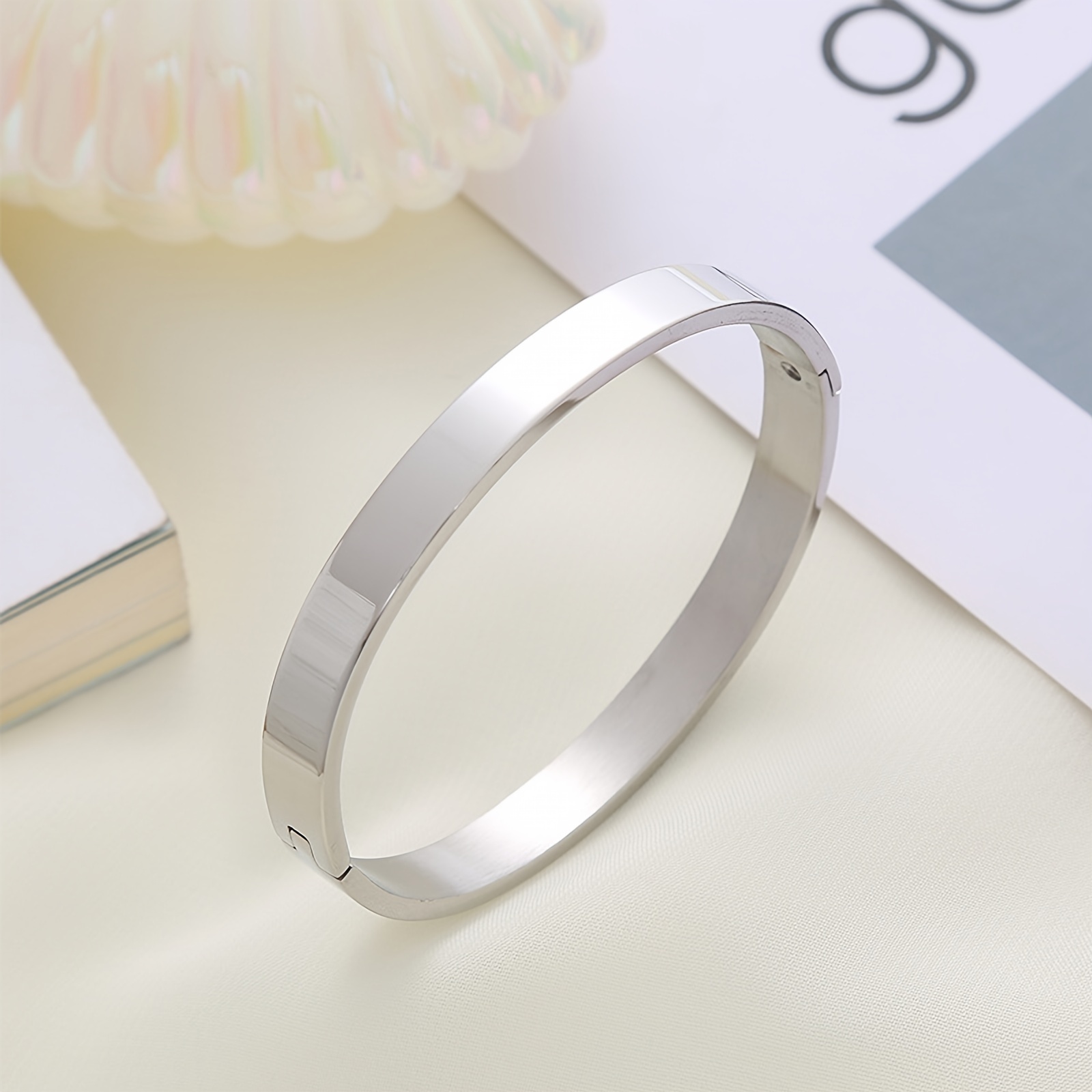 1pc Open 6mm Bangle 304 304 Stainless Steel Men's And Women' Bangle Bangle Bracelet