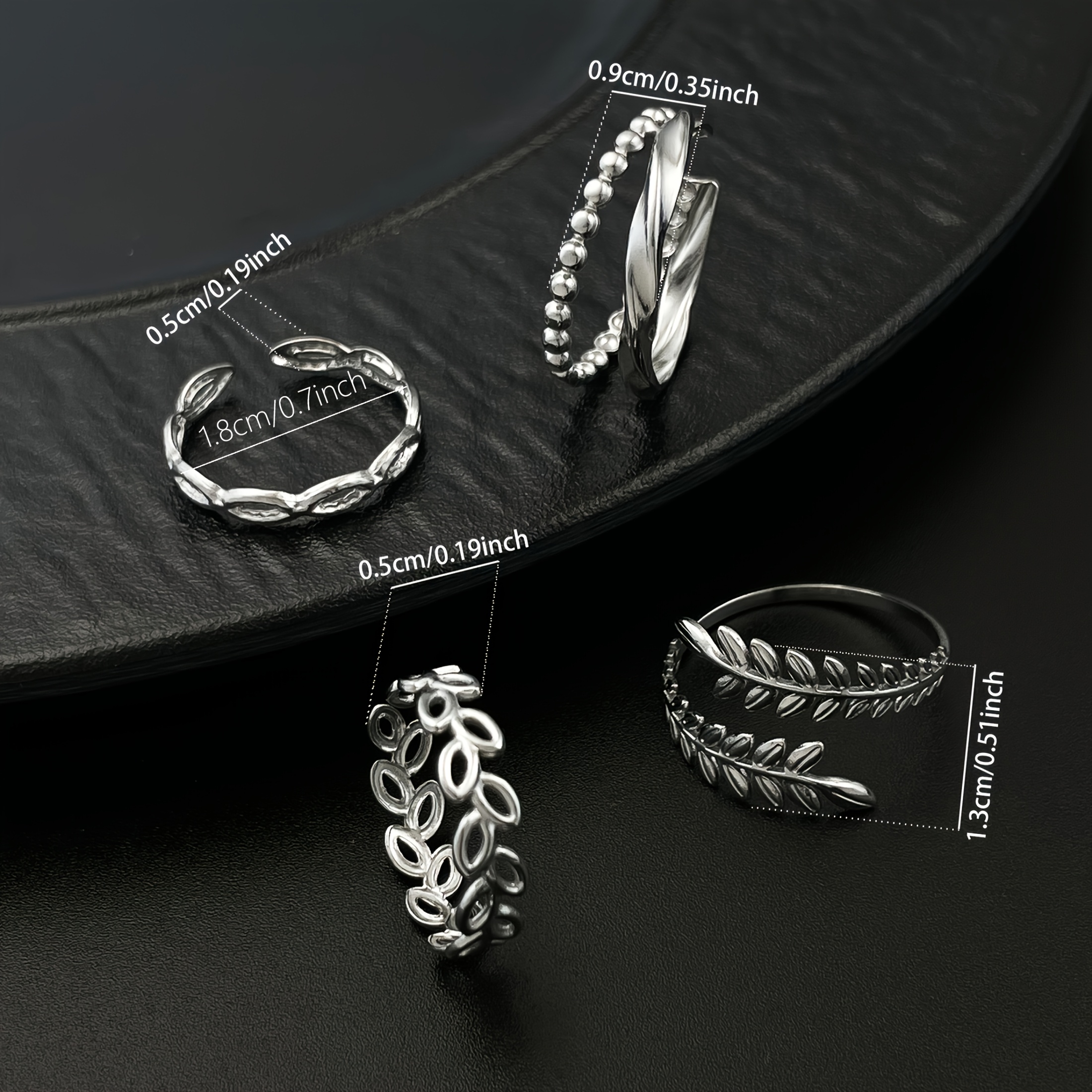 Minimalist Steel Open Ring Adjustable Rope & Leaf Unisex Jewelry