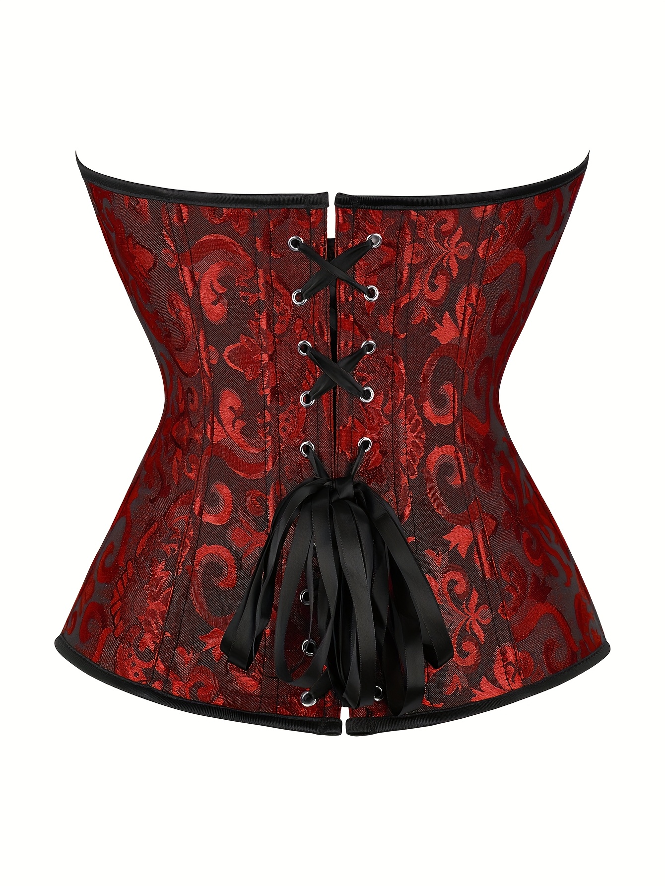 White Lace-Up Corset Top - Strapless, Tummy Control, Slimming Fishbone Bustier with Floral Jacquard Design, Front Hook Closure for Women