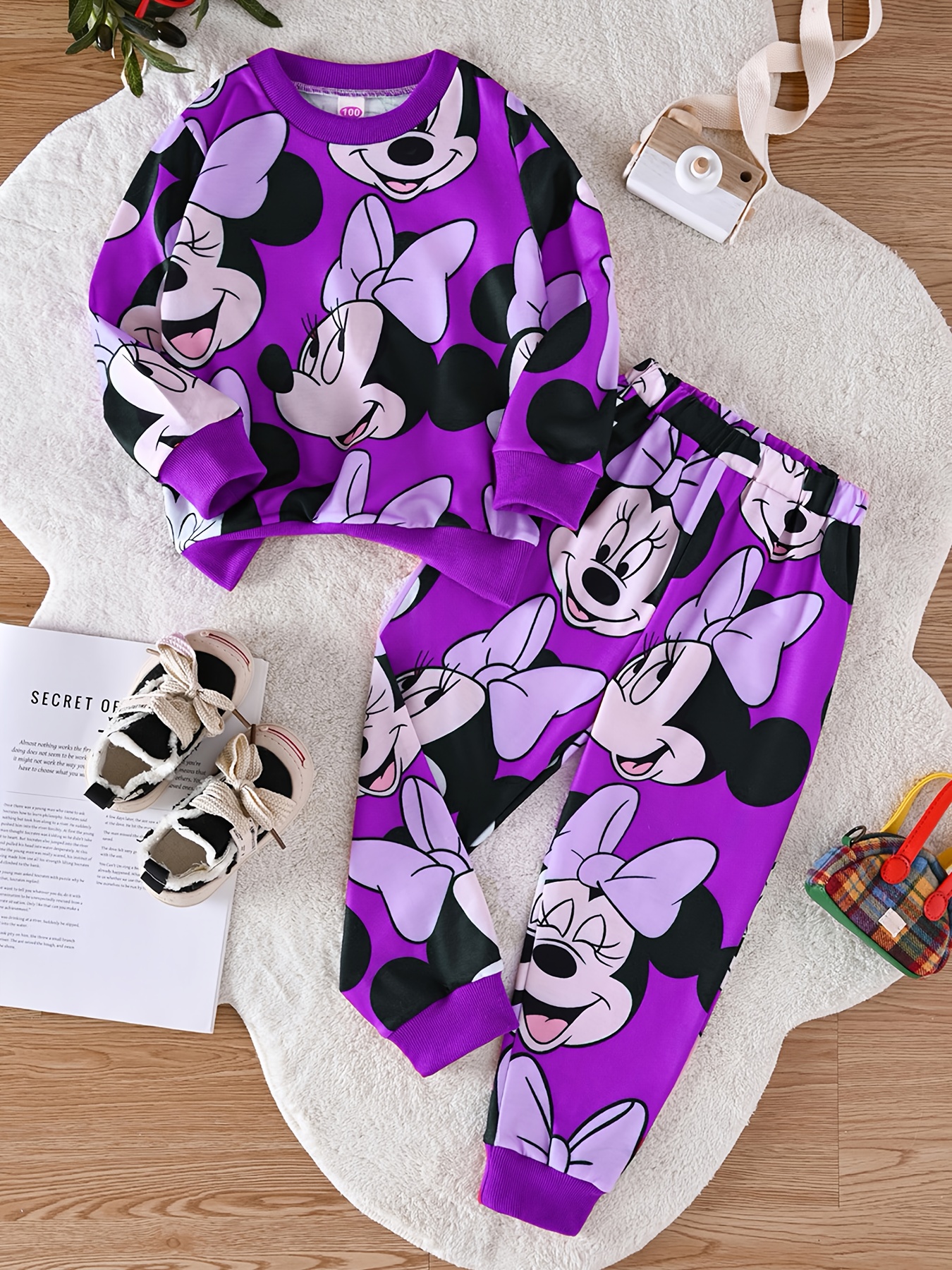 Officiële Disney Mickey Mouse Print Meisjes Lange Mouw Hoodie & Jogger Set - Rekbare Casual Herfst/Winter Outfit met Elastische Tailleband