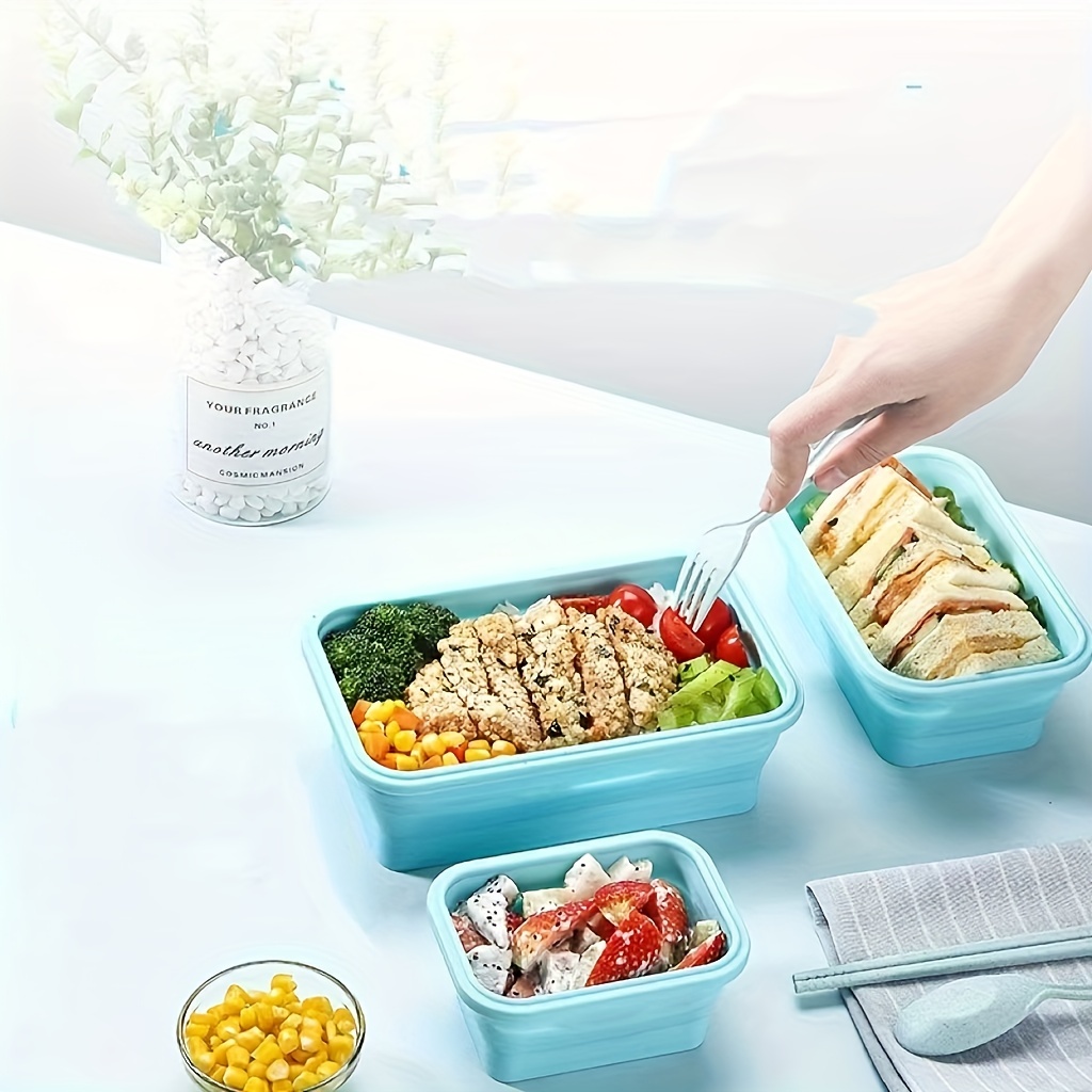 

Outdoor Camping Plates And Cutlery Foldable Silicone Portable Fresh-keeping Box Microwave Lunch Box Plastic Lunch Box Refrigerator Storage Box Set