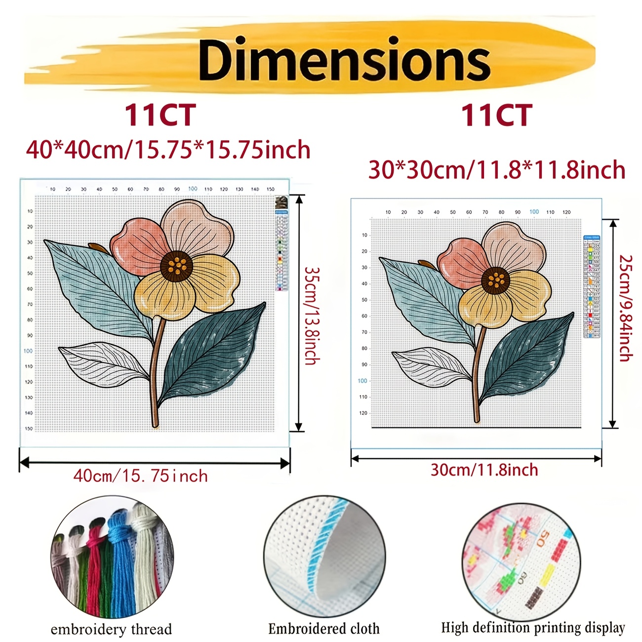 Frameless Cross Stitch Printed Kit, Colorful Flowers and Green Leaves Pattern