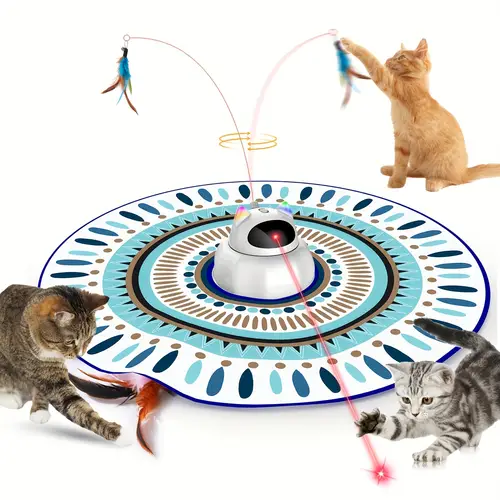 cat laser toy automatic 4 in 1 interactive cat toys for indoor cats hide and seek kitten wand toy usb rechargeable electronic kitten toys with moving feather cover for bored cats all breeds