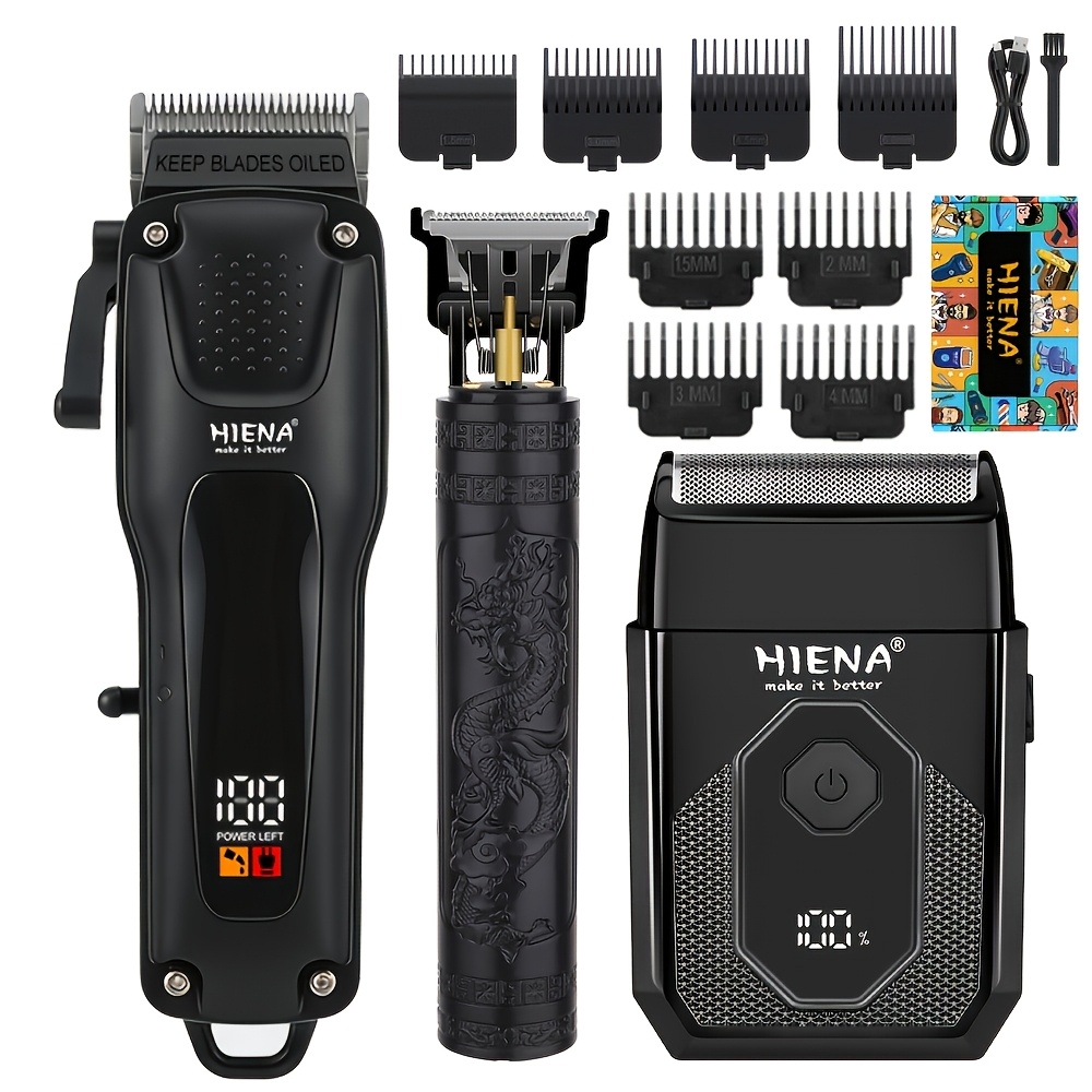 item picture 1pc 3pcs electric hair clipper with lcd   mens oil head carving scissors reciprocating electric beard trimmer usb data cable charging long life mens gift fathers day gift