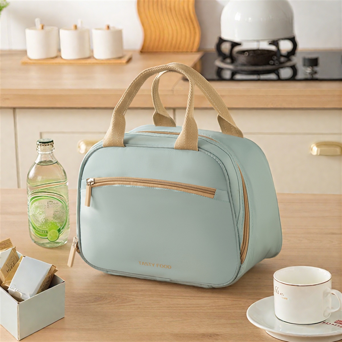 TEMU 1pc Korean-style Thick Aluminum Foil Lunch Bag Suitable For Office & - Large Capacity Thermal Handheld Lunch Box Holder, Wear-resistant Oxford