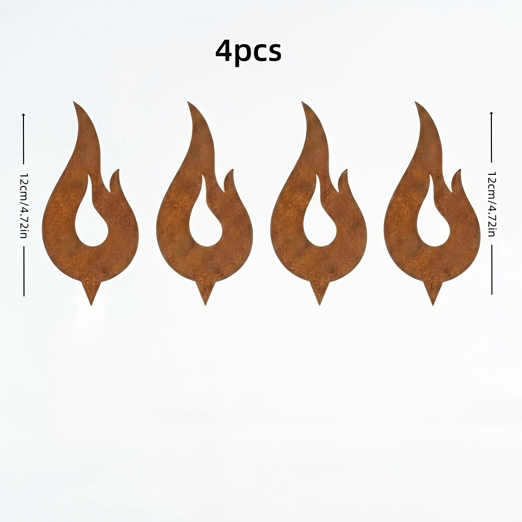TEMU 4pcs Rusty Flame Candle Shadow Decor Set, Primitive Distressed Metal Holiday Living Room Decoration, Cozy Autumn Winter Thanksgiving Christmas