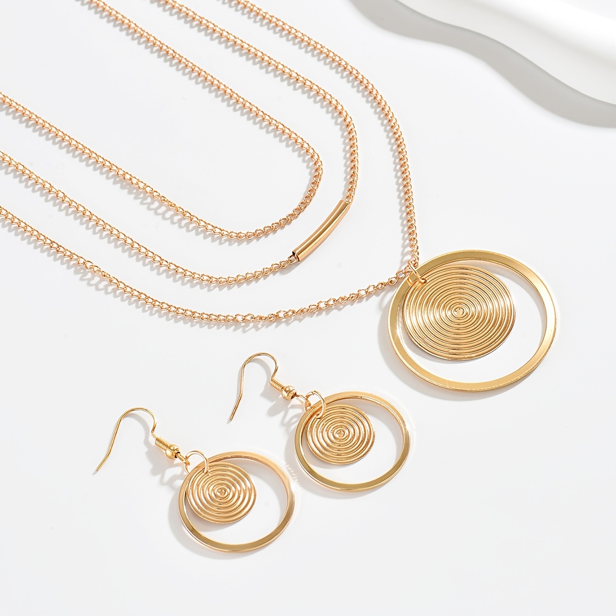 2pcs Women's Jewelry Set, Minimalist 3-Layer Chain & Earrings