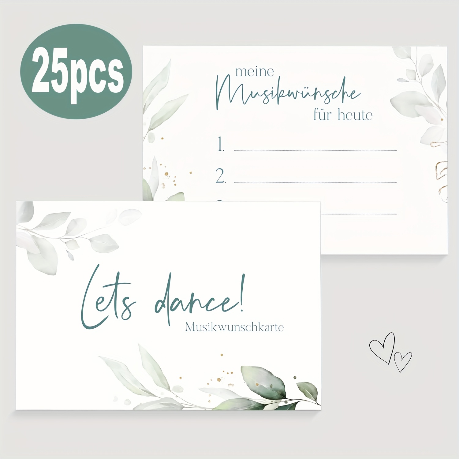 Image of 25pcs/pack, German- Wedding Music Wish Cards With Eucalyptus Leaf Design - Premium Song Request Cards For Djs And Guests, Suitable For Wishes And Celebration Events