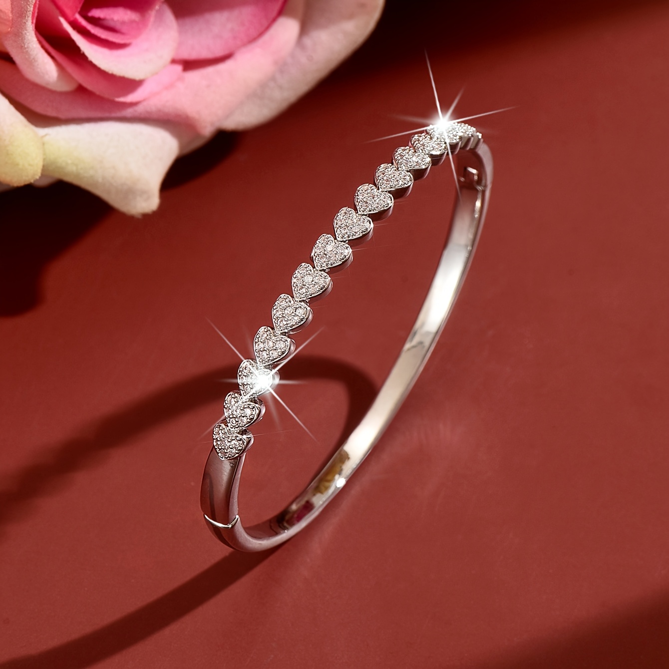 Women's Romantic French Heart Bracelet, Exquisite Pave Design