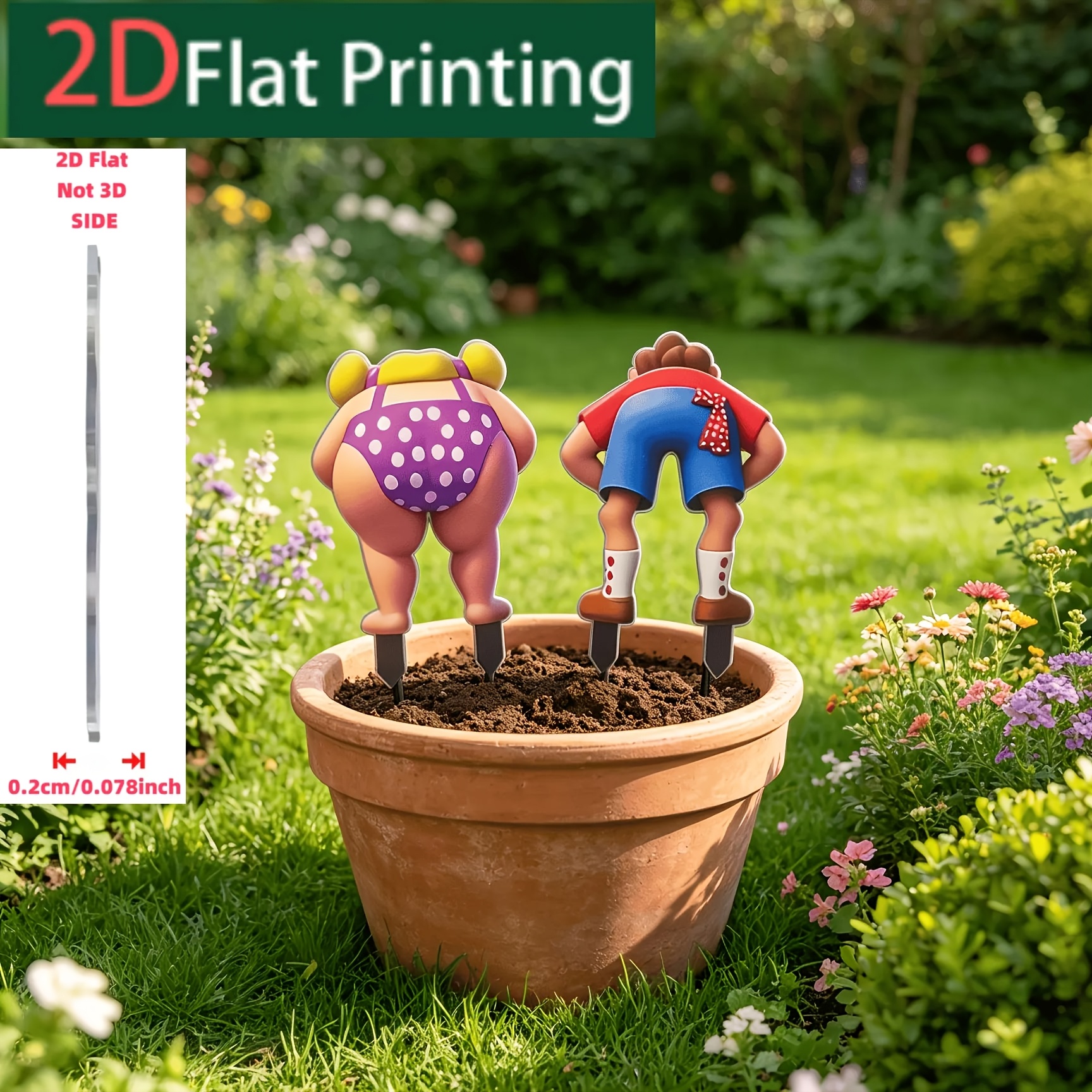 TEMU 2d Flat, [2d Flat] 2pcs Humorous Grandparents Lawn & Garden Decor - Vinyl Cartoon Grandpa & Grandma Stakes Suitable For Outdoor Yard Decoration,