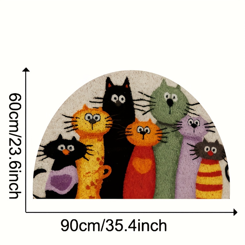 E-shop 1 Stück Halbrunde Lustige Cartoon-Katzen Fußmatte - Bunte, rutschfeste Indoor/Outdoor Matte für Eingang, Flur, Garten, Küche - Schmutzfänger,