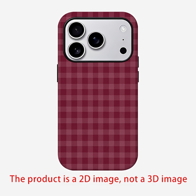 TEMU Phone Case: Wine Red Plaid The Product Is A 2d Image, Not A 3d Image. Film -one Case Compatible With Iphone 17 16 15 14 13 12 11 Pro 15 14 Plus