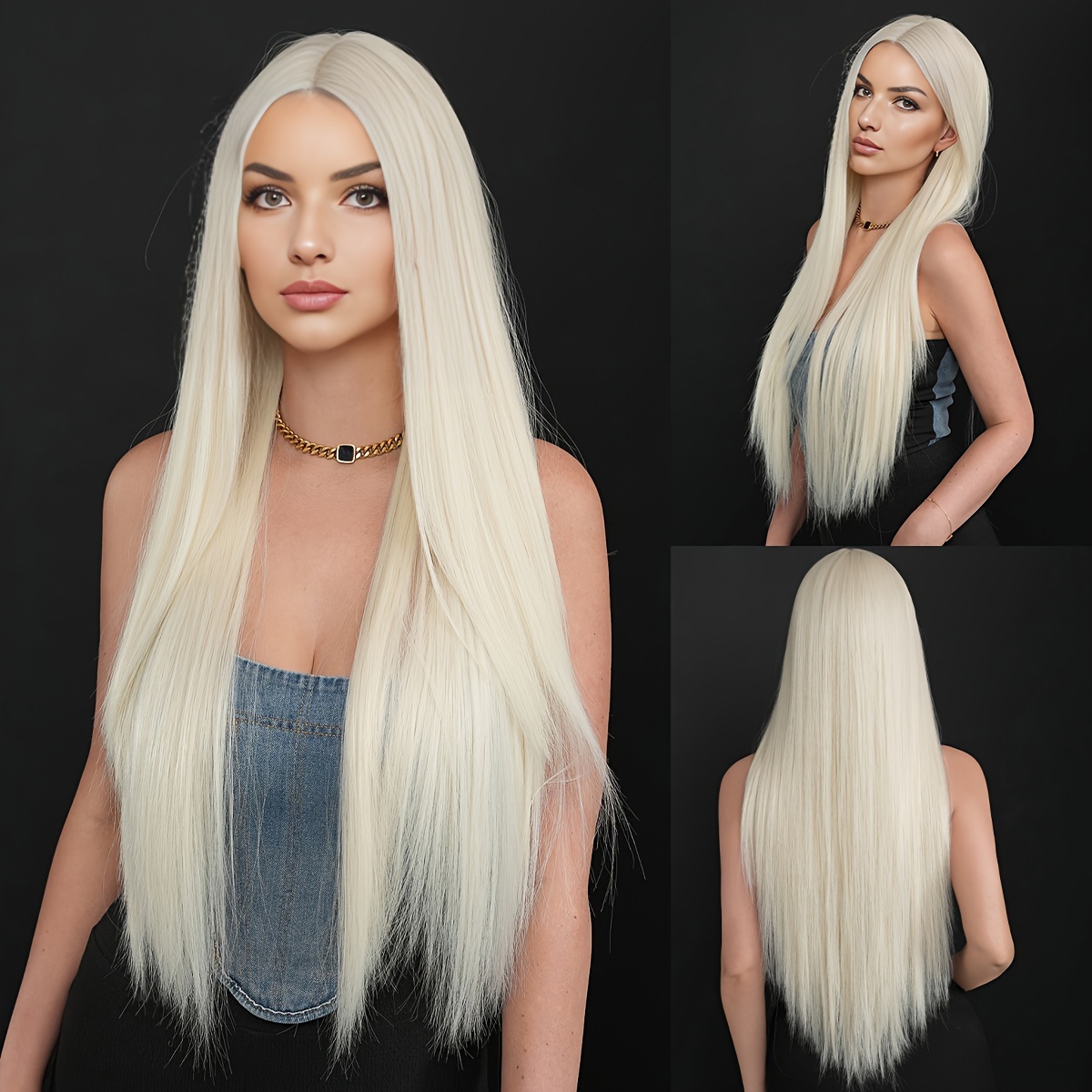 

Namm Light Platinum Long Straight Synthetic Wig For Women - Heat Resistant, Mid-part With Cap, 150% Density