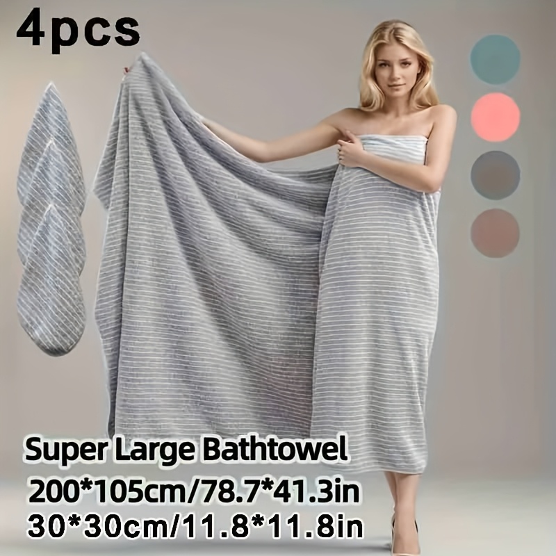 TEMU 4pcs Extra Large Bath Towel And Washcloth Set, Full Body Wrapping Starry Striped Large Bath Towel And Hand Towel 1pc Super Large Fleece Bath