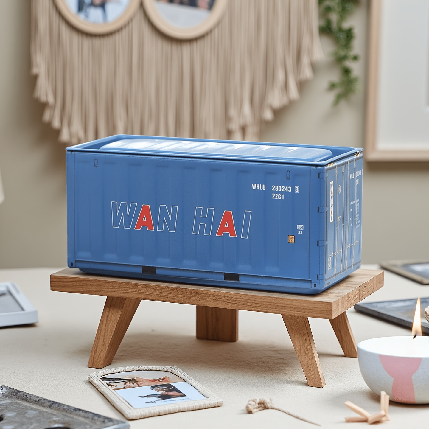 TEMU Mini Boîte de Rangement Conteneur, Bleu avec Couvercle Boîte en Fer Métallique, Organisateur de Bureau Bijoux/Candy/Objets Petits