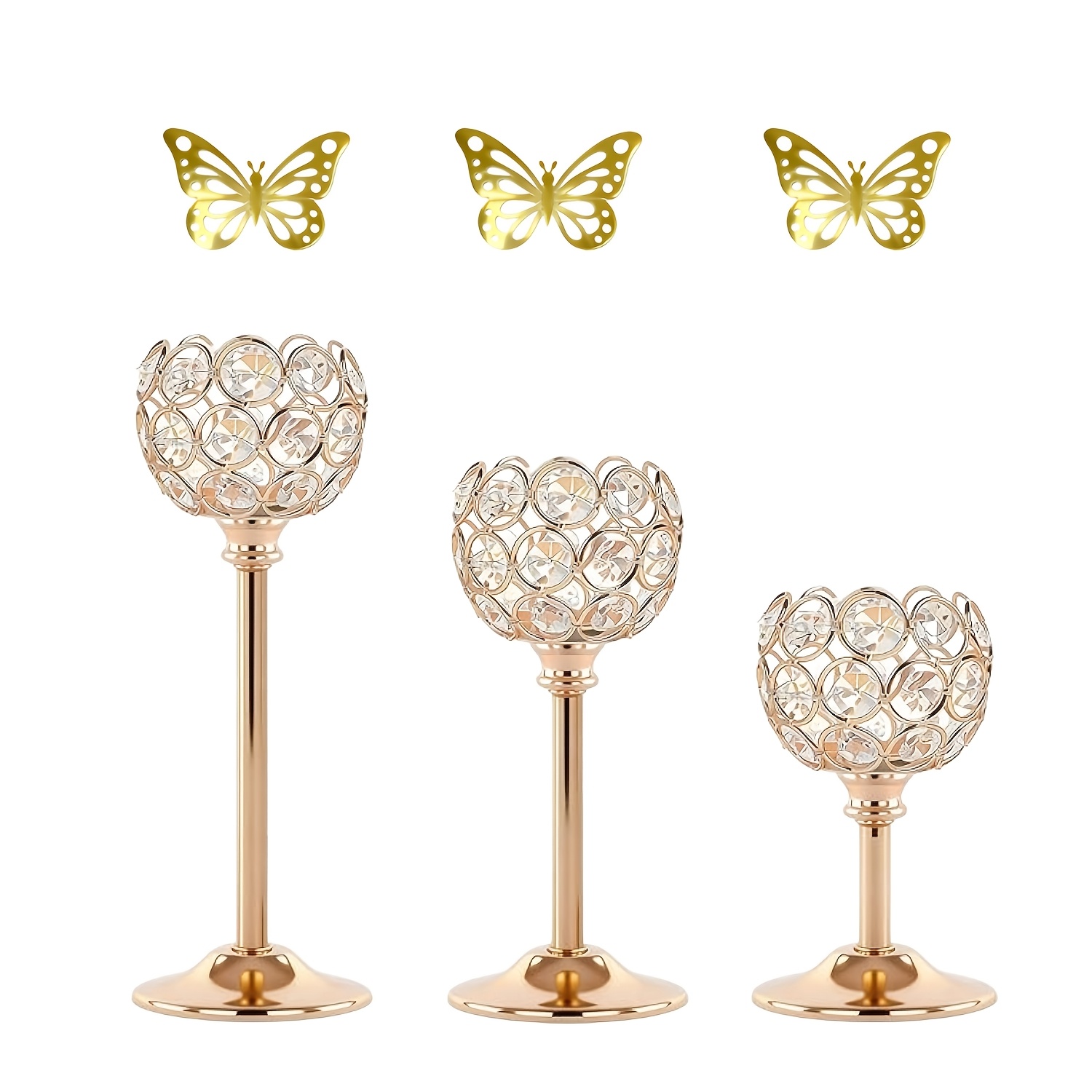 TEMU 3pcs Crystal Windproof Candle Holders, Photo Props For Christmas And Halloween Dinners, Decor For Weddings And Anniversaries, Home And Hotel